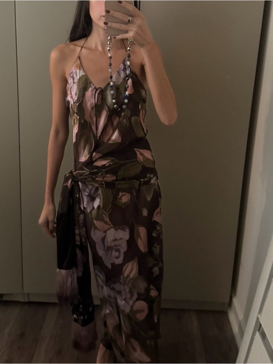 Vintage Dresses & Skirts - Malin Ladeus Vintage Purple Silk Slip Dress + Matching Silk Fringe Pareo